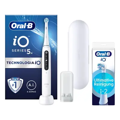 Oral-B iO Series 5 Elektrische Zahnbürste  Reise-Etui  Quite White - Zahnbürste mit 2 Aufsteckbürsten