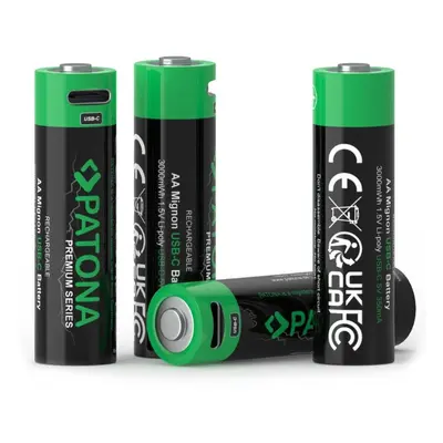 PATONA AA/LR6 Li-Pol 2000mAh 1.5V mit USB-C Ladefunktion, 4 Stück im Pack