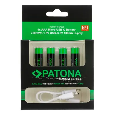 PATONA Premium USB-C 4x AAA Akkus Lithium 1.5V 750mWh mit 1 zu 2 USB-C Ladekabel