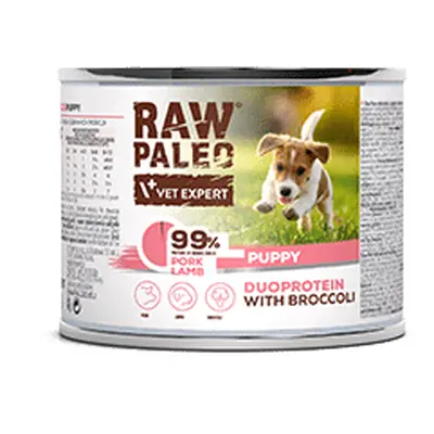 Hundenassfutter – Raw Paleo Puppy Schwein, Lamm und Brokkoli 200g Dose