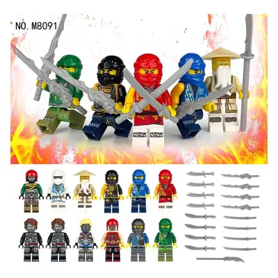 38 Stile Ninja-Minifiguren, Bausteine, Puppen, Ninja mit Waffenfiguren, Ziegelsteine, Spielzeug 