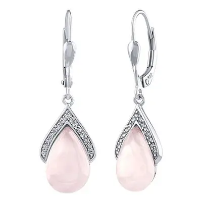 Rosenquarz-Ohrringe Devecia aus Silber 925 mit Brilliance Zirconia