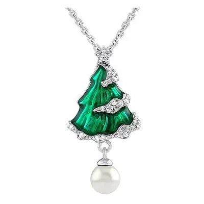 Weihnachtsbaum Halskette aus Silber 925 mit echter Perle und Brilliance Zirconia
